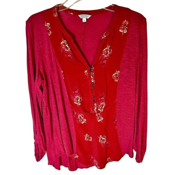 LUCKY BRAND Rose Floral Long Sleeve BoHo Blouse Sz XL Actress Wore on TV Show - Picture 1 of 6